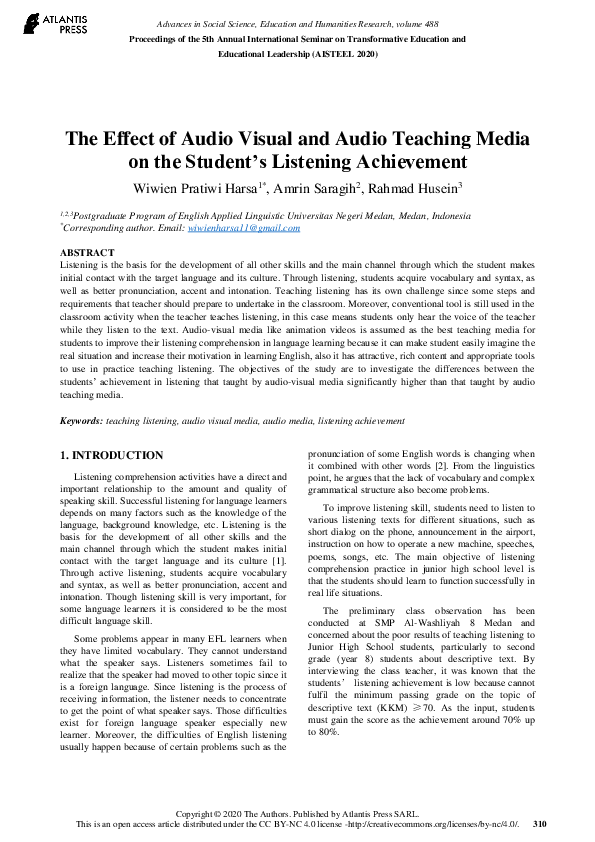 (PDF) The Effect of Audio Visual and Audio Teaching Media on the ...