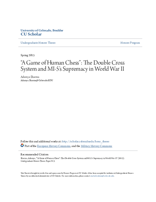(PDF) “A Game of Human Chess”: The Double Cross System and MI-5’s ...