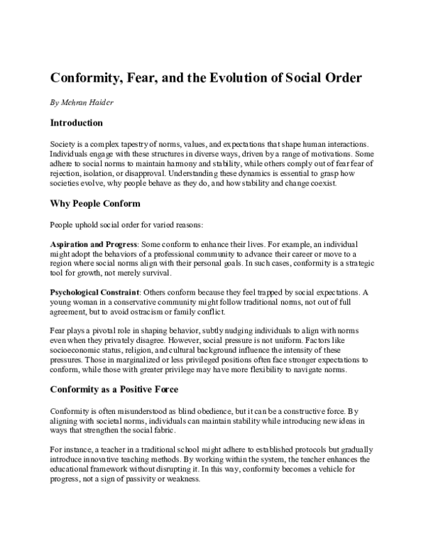 (PDF) Conformity, Fear, and the Evolution of Social Order