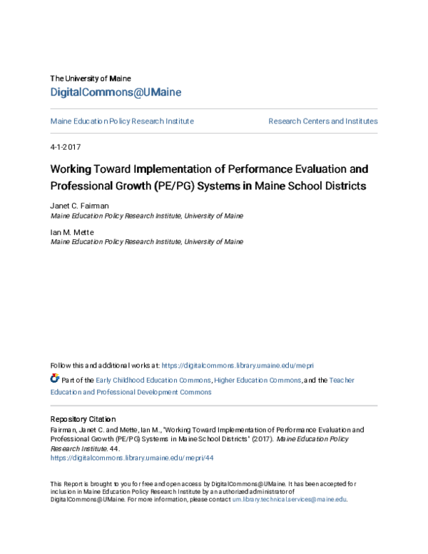 (PDF) Working Toward Implementation of Performance Evaluation and ...