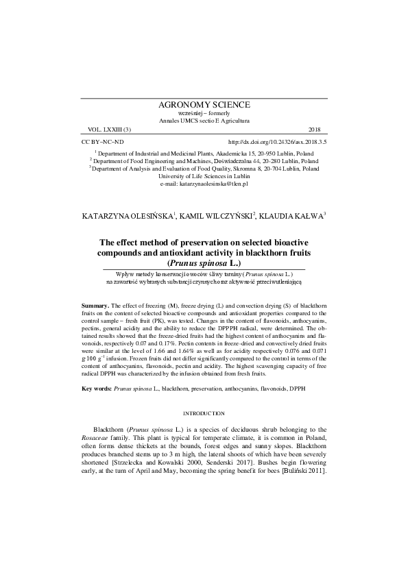 (PDF) The effect method of preservation on selected bioactive compounds ...