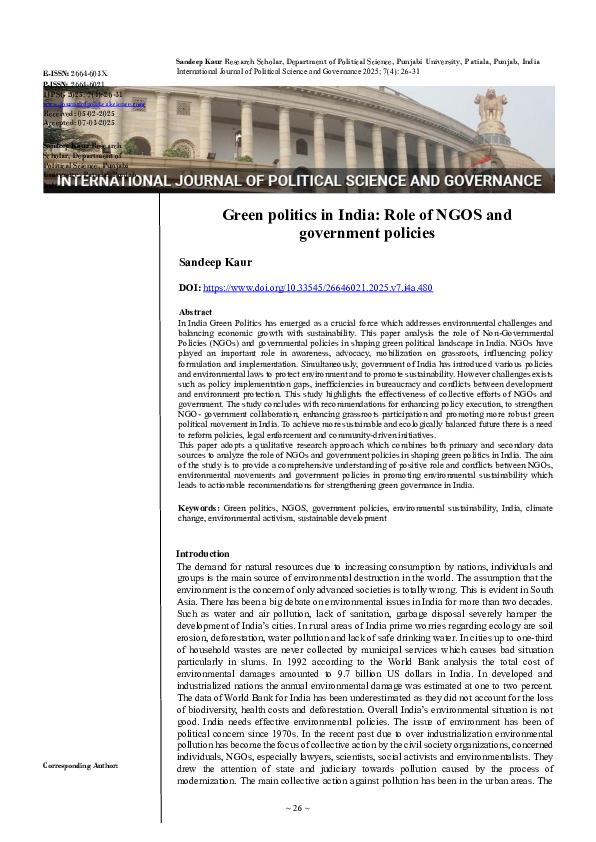 (PDF) Green politics in India: Role of NGOS and government policies