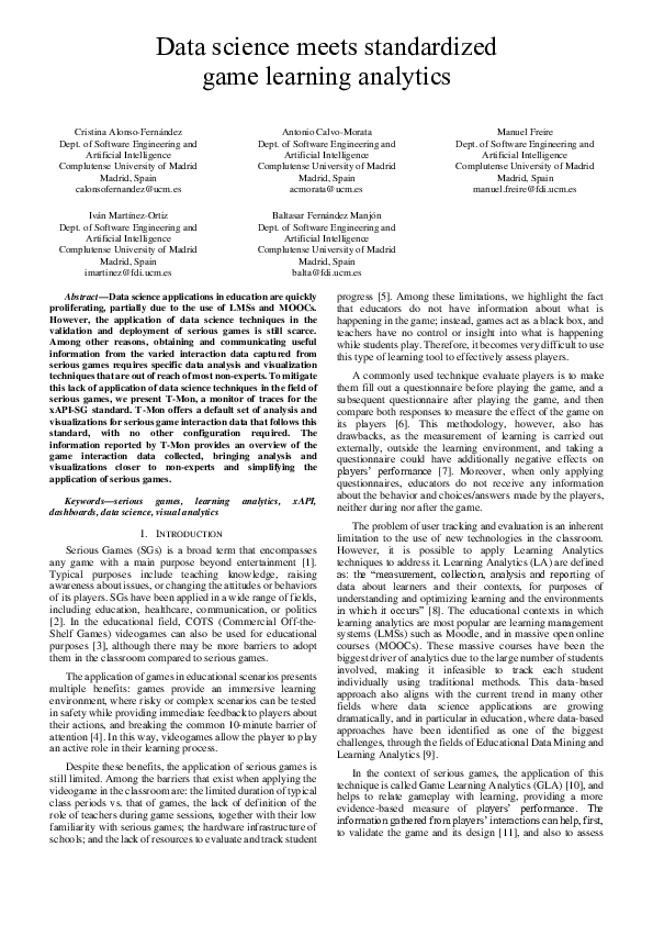 (PDF) Data science meets standardized game learning analytics