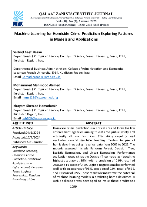 (PDF) Machine Learning for Homicide Crime Prediction Exploring Patterns ...