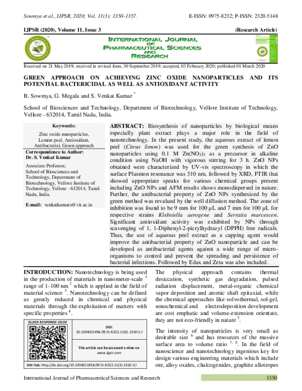 (PDF) GREEN APPROACH ON ACHIEVING ZINC OXIDE NANOPARTICLES AND ITS ...