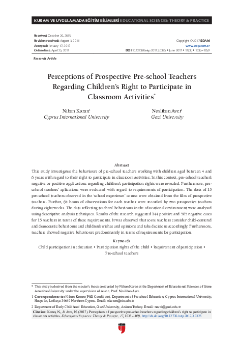 (PDF) Perceptions of Prospective Pre-school Teachers Regarding Children ...