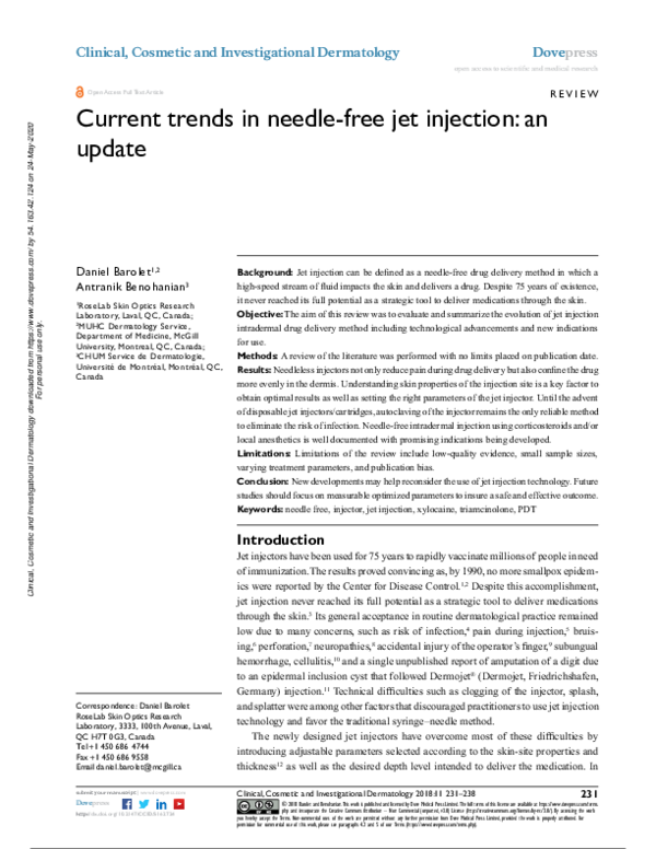 (PDF) Current trends in needle-free jet injection: an update