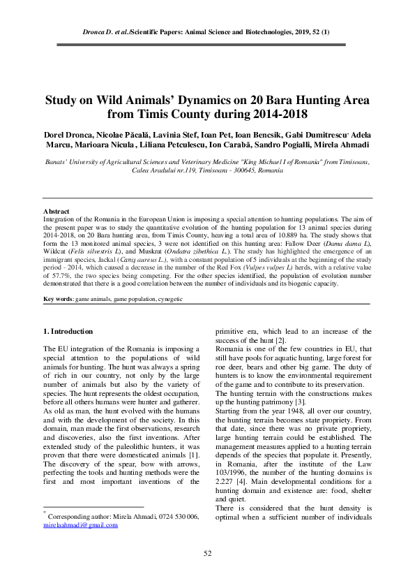 (PDF) Study on wild animals’ dynamics on 20 Bara hunting area fromTimis ...