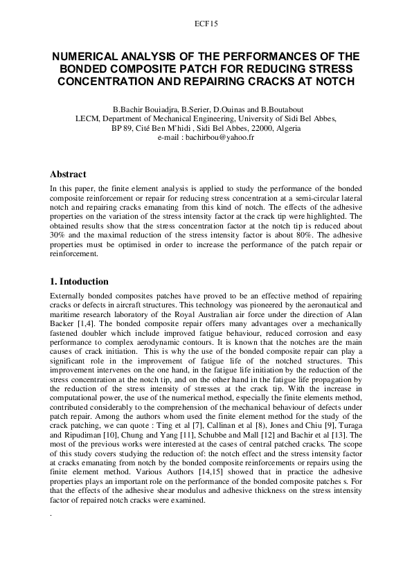 (PDF) Numerical analysis of the performances of the bonded composite ...