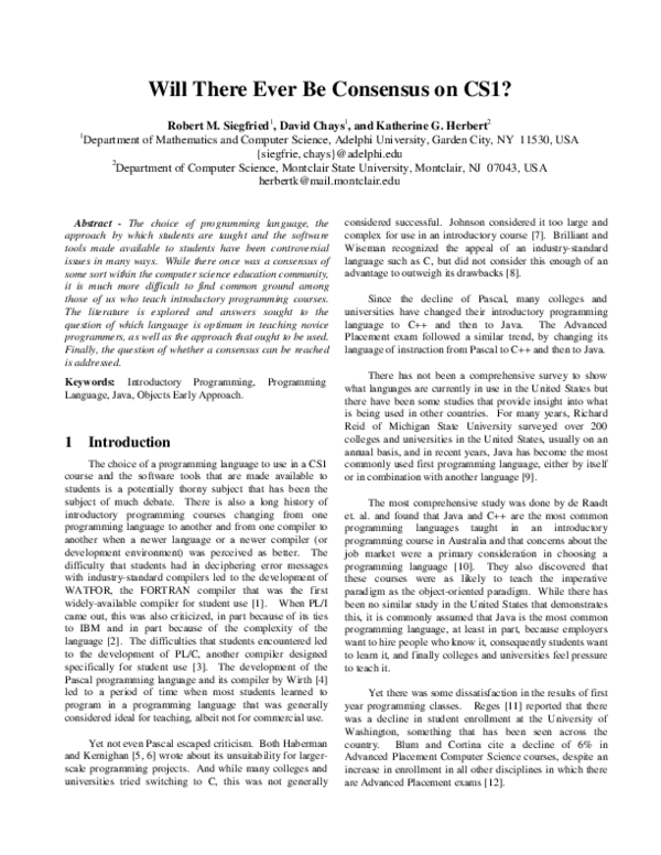 (PDF) Will There Ever Be Consensus on CS1