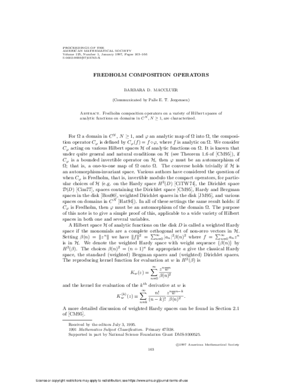 (PDF) Fredholm composition operators