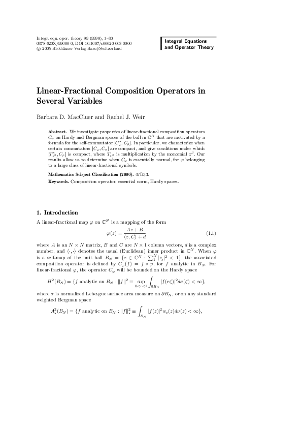 (PDF) Linear-Fractional Composition Operators in Several Variables