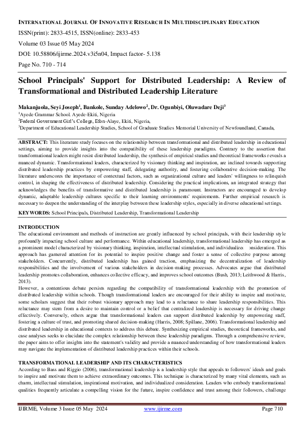 (PDF) School Principals' Support for Distributed Leadership: A Review ...