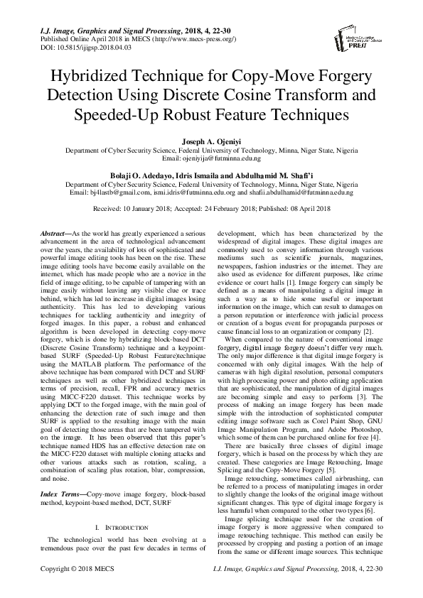 (PDF) Hybridized Technique for Copy-Move Forgery Detection Using ...