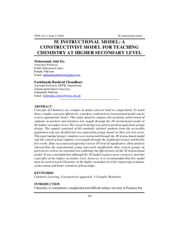 (PDF) 5E Instructional Model: A Constructivist Model for Teaching ...