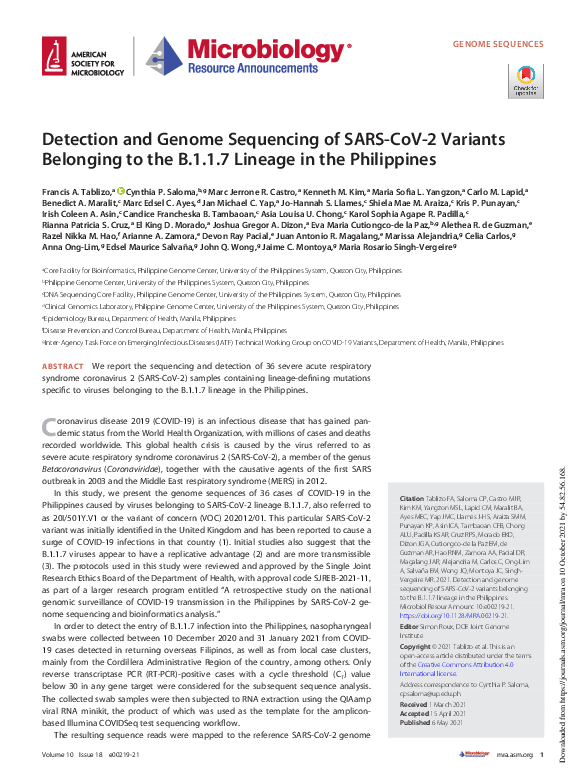 (PDF) Detection and Genome Sequencing of SARS-CoV-2 Variants Belonging ...