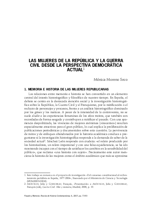 (PDF) Las mujeres de la República y la Guerra Civil desde la ...