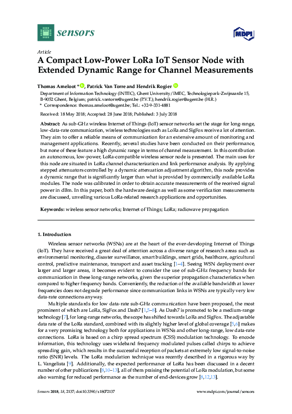 (PDF) A Compact Low-Power LoRa IoT Sensor Node with Extended Dynamic ...
