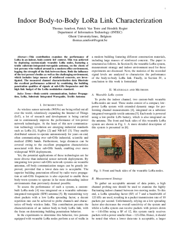 (PDF) Indoor Body-to-Body LoRa Link Characterization