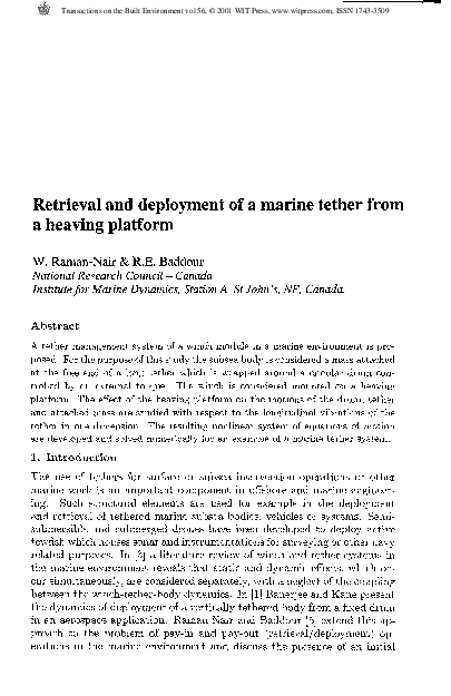 (PDF) Retrieval and deployment of a marine tether from a heaving platform