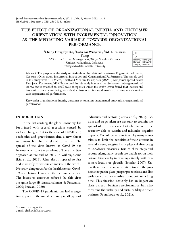 (PDF) The Effect of Organizational Inertia and Customer Orientation ...