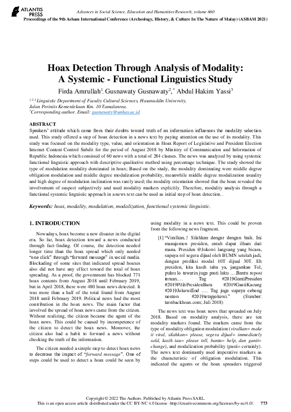 (PDF) Hoax Detection Through Analysis of Modality: A Systemic ...