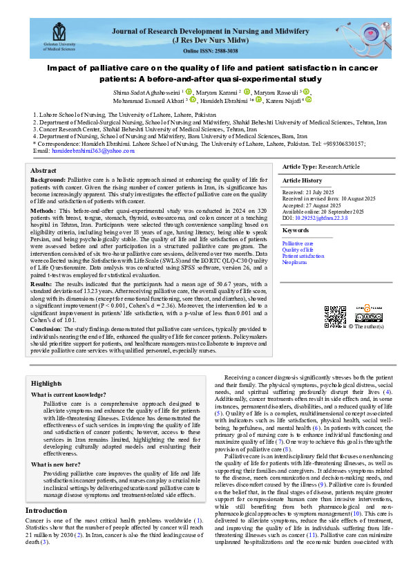 (PDF) Impact of palliative care on the quality of life and patient ...
