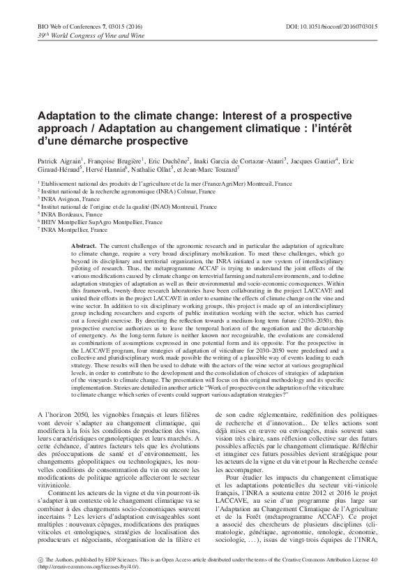 (PDF) Adaptation to the climate change: Interest of a prospective ...