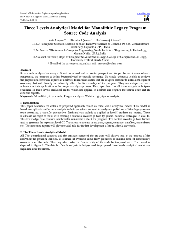 (PDF) Three Levels Analytical Model for Monolithic Legacy Program ...