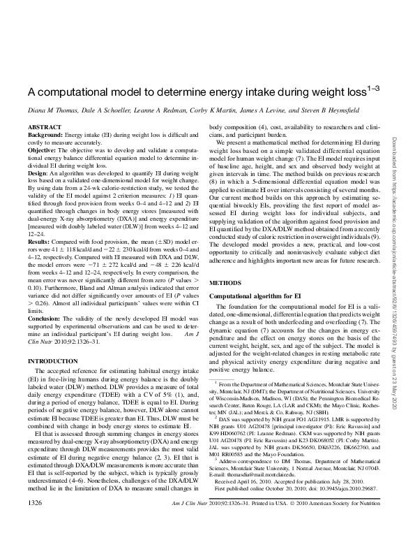 (PDF) A computational model to determine energy intake during weight loss
