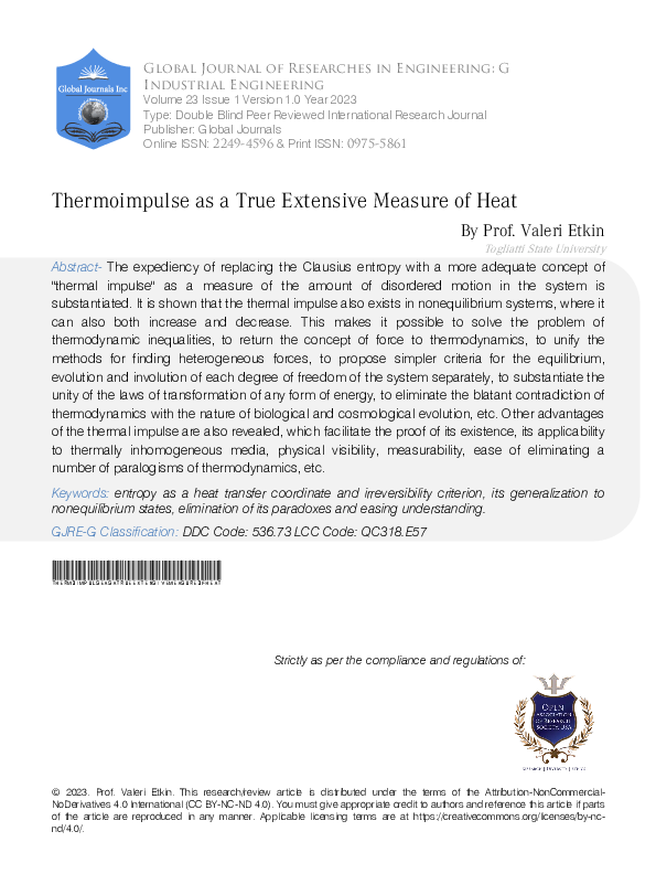 (PDF) Thermoimpulse as a True Extensive Measure of Heat