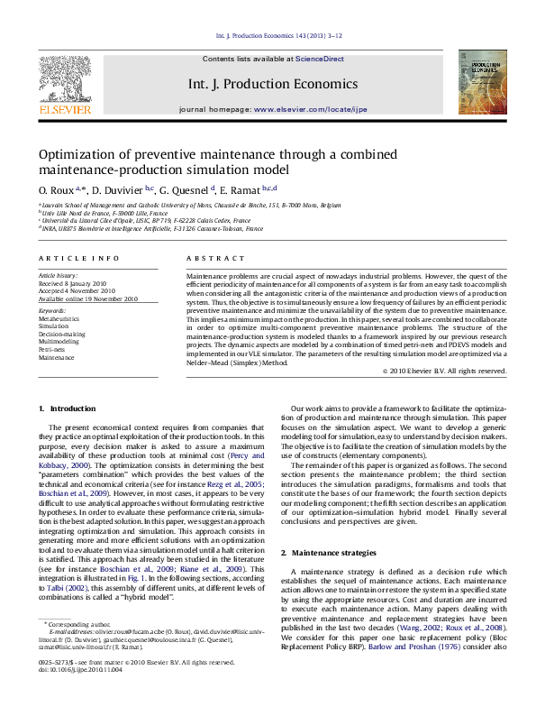 (PDF) Optimization of preventive maintenance through a combined ...