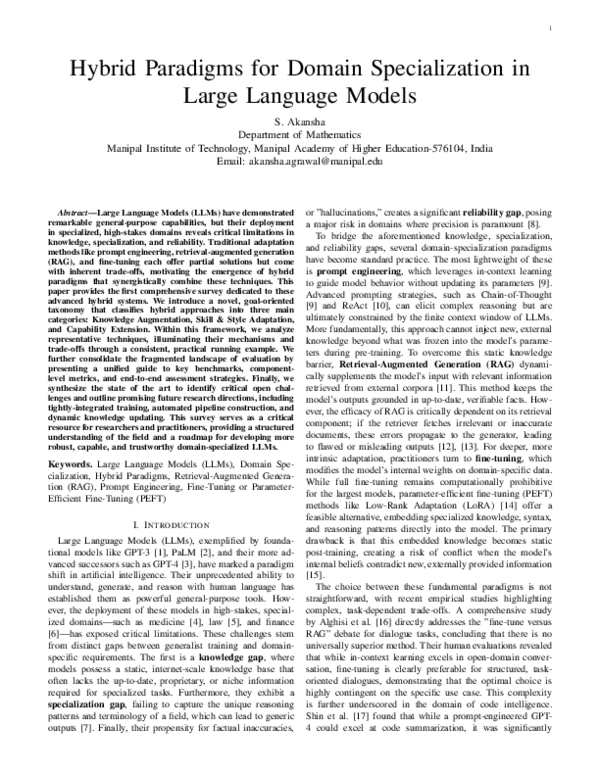 (PDF) Hybrid Paradigms for Domain Specialization in Large Language Models