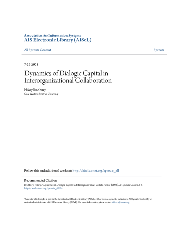 (PDF) Dynamics of Dialogic Capital in Interorganizational Collaboration
