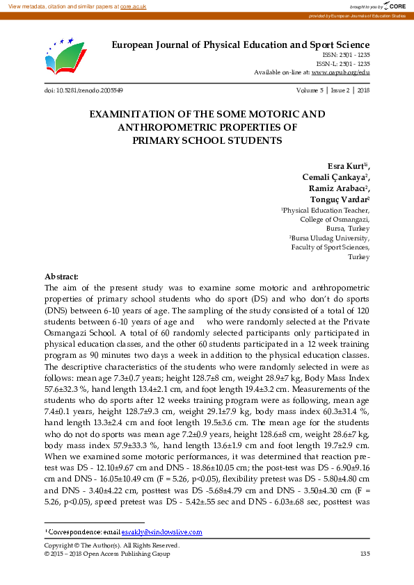 (PDF) Examinitation of the Some Motoric and Anthropometric Properties ...