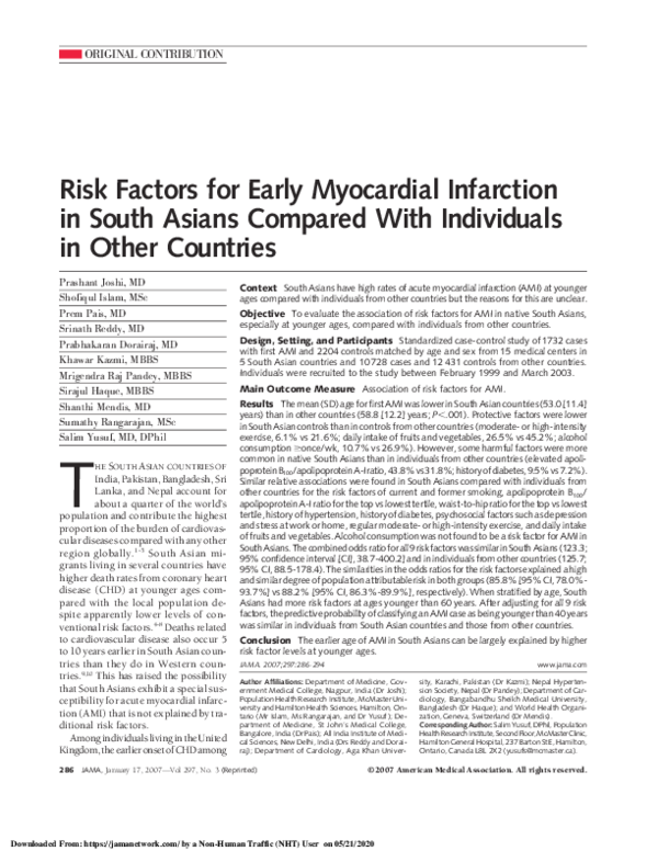 (PDF) Risk Factors for Early Myocardial Infarction in South Asians ...