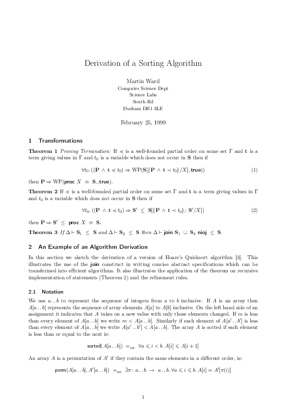 (PDF) Derivation of a sorting algorithm
