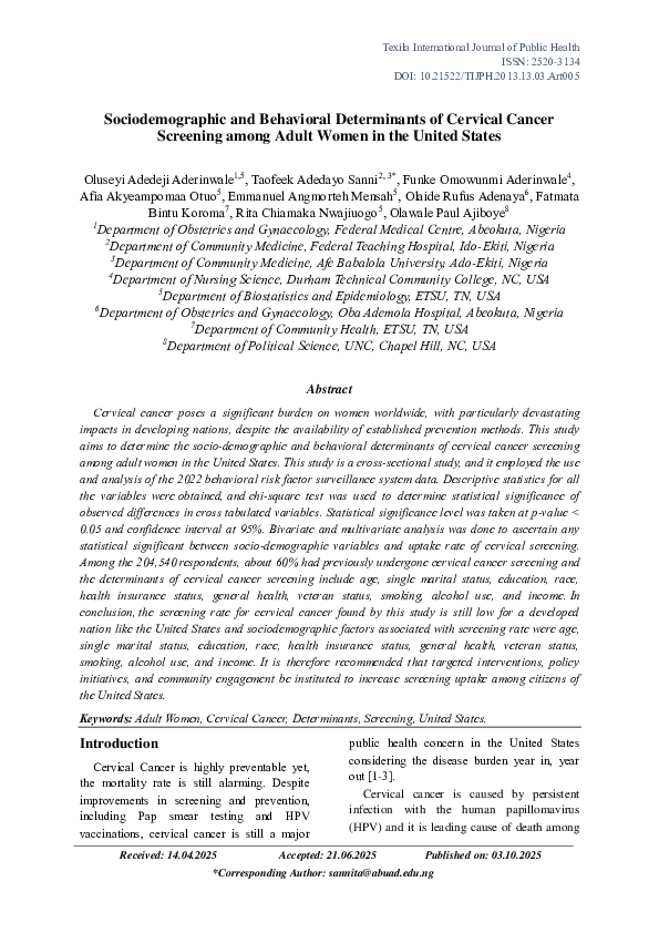 (PDF) Sociodemographic and Behavioral Determinants of Cervical Cancer ...