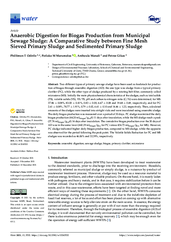 (PDF) Anaerobic Digestion for Biogas Production from Municipal Sewage ...