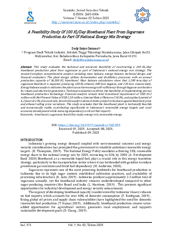 (PDF) A Feasibility Study Of 100 Kl/Day Bioethanol Plant From Sugarcane ...