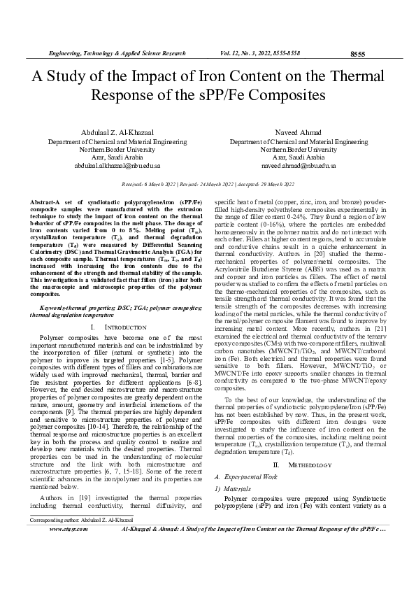 (PDF) A Study of the Impact of Iron Content on the Thermal Response of ...