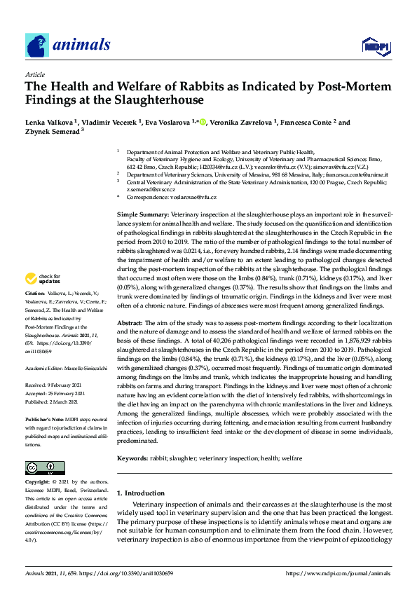 (PDF) The Health and Welfare of Rabbits as Indicated by Post-Mortem ...
