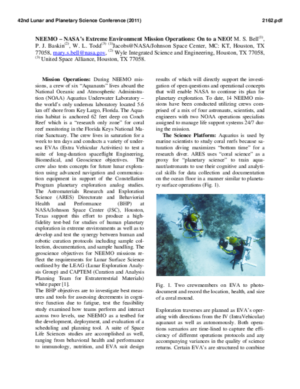 (PDF) NEEMO - NASA's Extreme Environment Mission Operations: On to a NEO