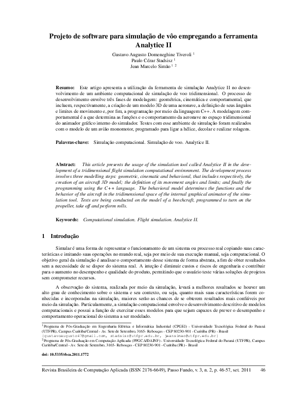 (PDF) Projeto de software para simulação de vôo empregando a ferramenta ...