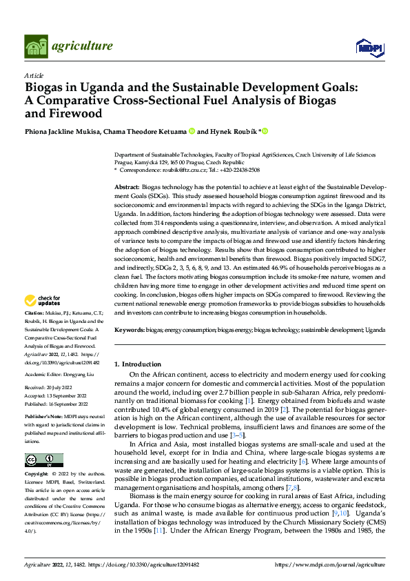 (PDF) Biogas in Uganda and the Sustainable Development Goals: A ...