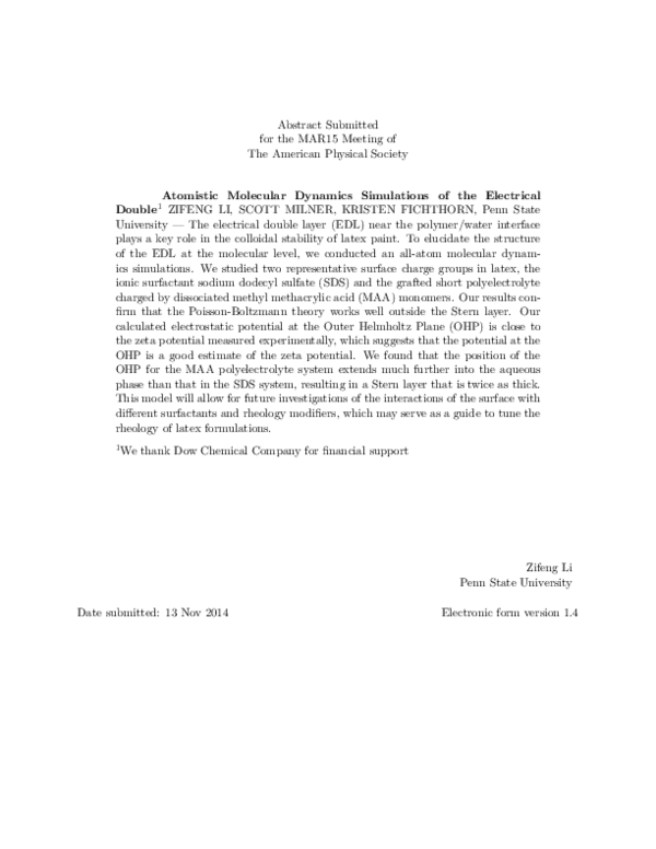 (PDF) Atomistic Molecular Dynamics Simulations of the Electrical Double