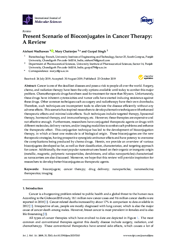 (PDF) Present Scenario of Bioconjugates in Cancer Therapy: A Review