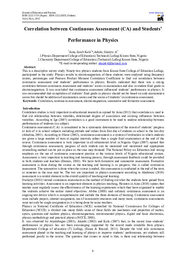(PDF) Correlation between Continuous Assessment (CA) and Students ...