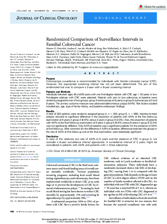 (PDF) Randomized Comparison of Surveillance Intervals in Familial ...
