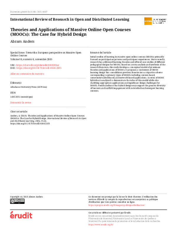(PDF) Theories and Applications of Massive Online Open Courses (MOOCs ...